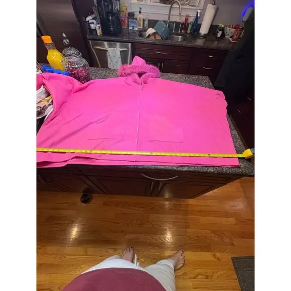 Hot Pink Zip Up Jacket Faux Fur Trim on Hood Size 2XL Runs Big - Picture 9 of 11